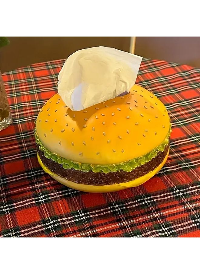 Round Hamburger Tissue Box Realistic Burger Design Resin Home Decor Gift - Image 4